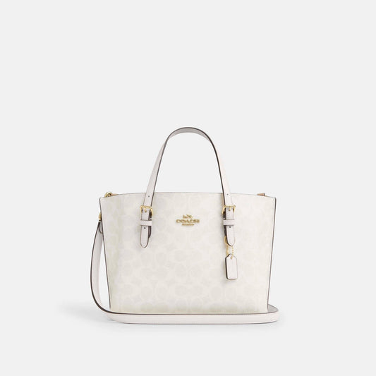 Coach Bolsa Mollie Tote 25 Signature Canvas Blanco