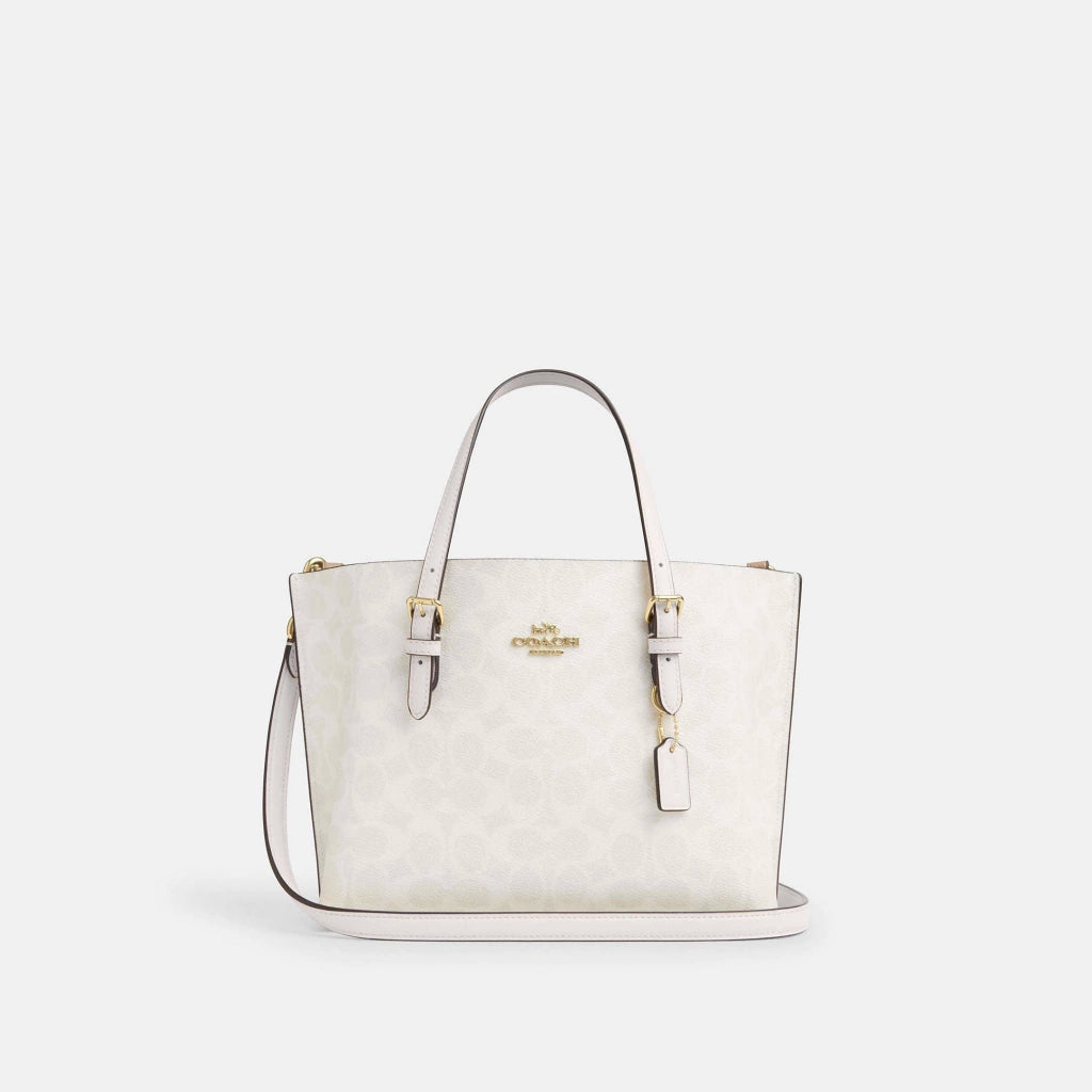 Coach Bolsa Mollie Tote 25 Signature Canvas Blanco